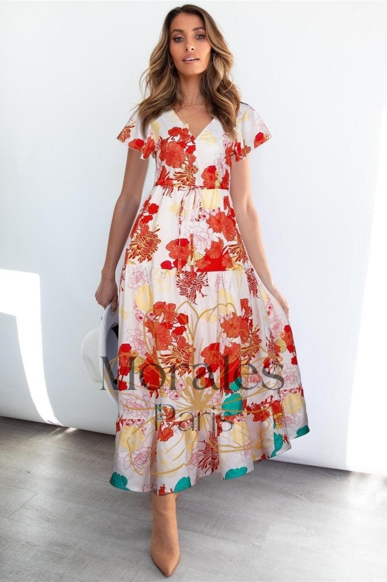 Robe De Bohème À Fleurs Rouges Et Blanches – Image 6