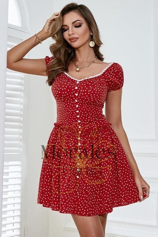 Robe Mignonne À Pois Rouges Et À Manches Courtes – Image 4