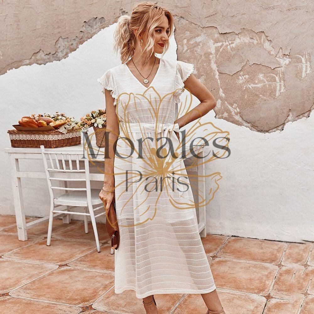 Robe Blanche Bohème A Lacets