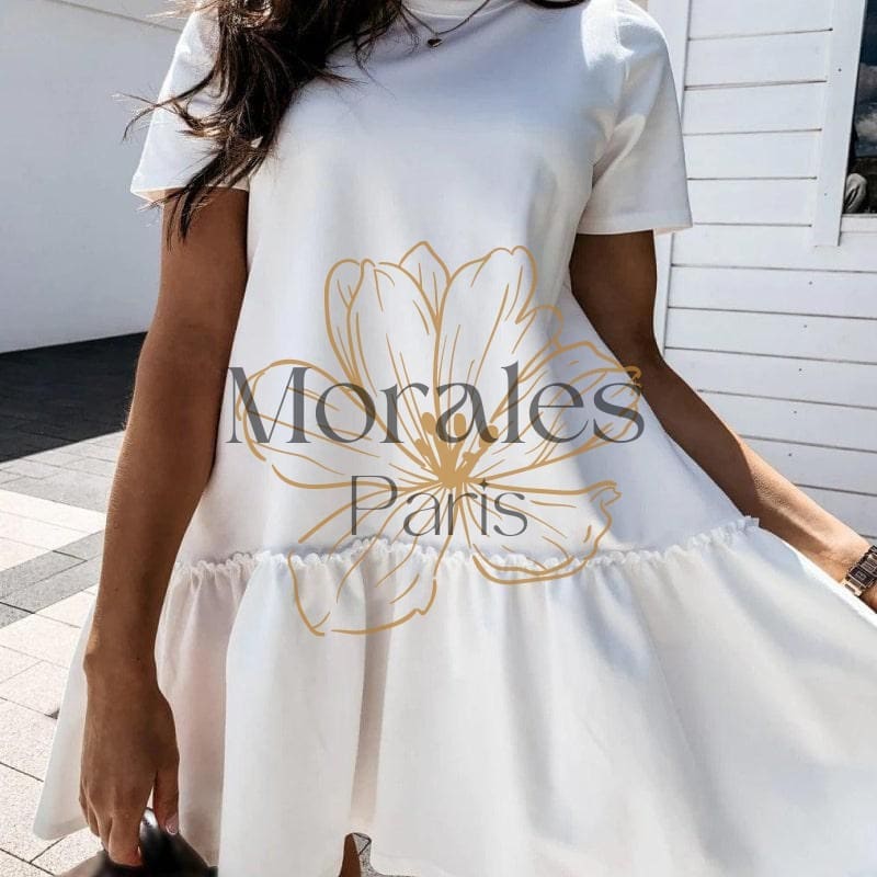 Robe Blanche Bohème Col Rond - Image 4