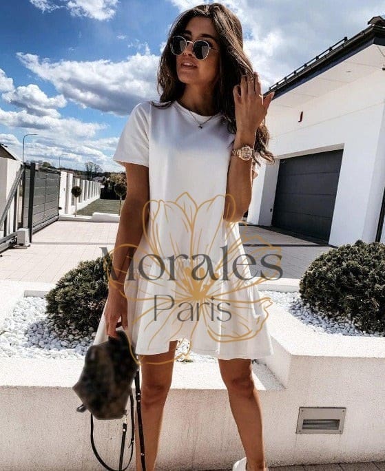 Robe Blanche Bohème Col Rond - Image 5