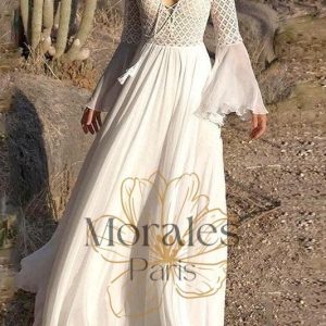 Robe Bohème Longue Blanche en Dentelle