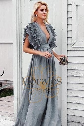 Robe Bohème Mariage Grise pour Invitée
