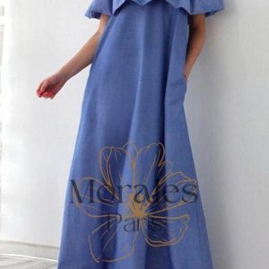 Robe Longue Bohème Bleu à Volants