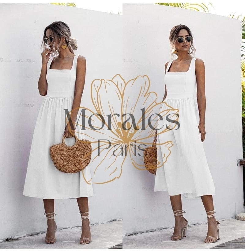 Robe blanche bohème d’été dos nu - Image 2