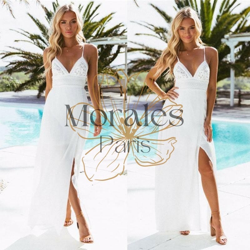 Robe blanche chic en dentelle florale – Image 4