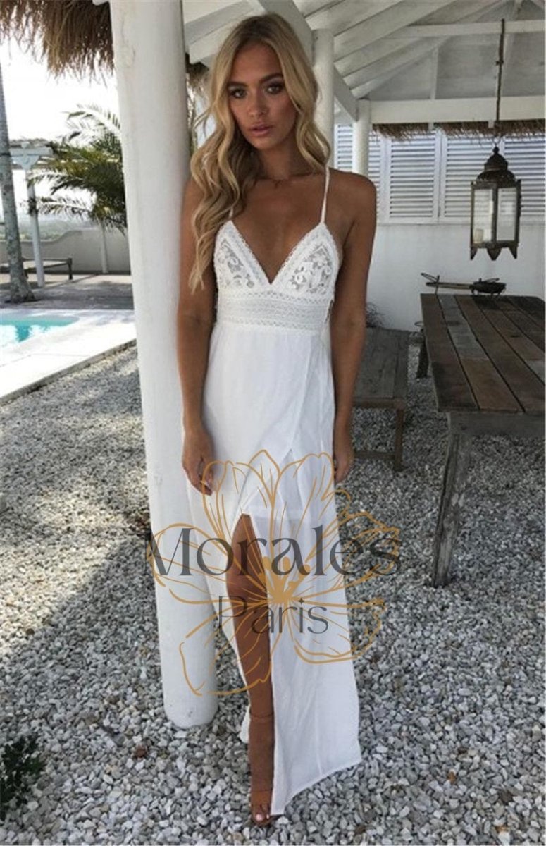 Robe blanche chic en dentelle florale – Image 2