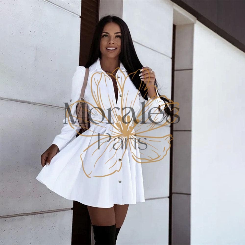Robe blanche courte bohème avec boutons – Image 4