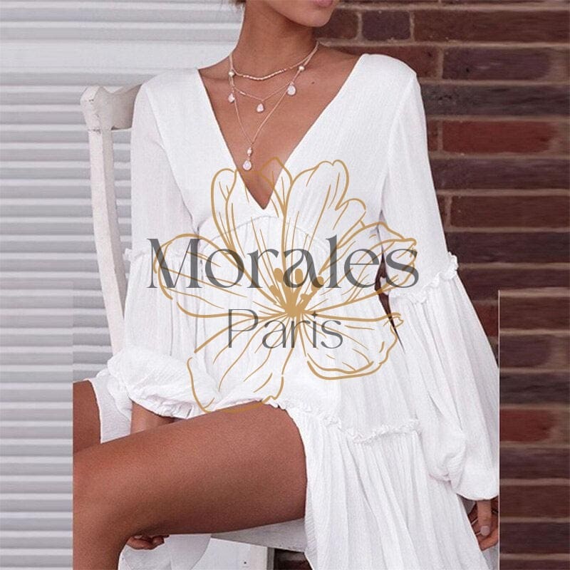 Robe blanche courte décolleté sexy – Image 4