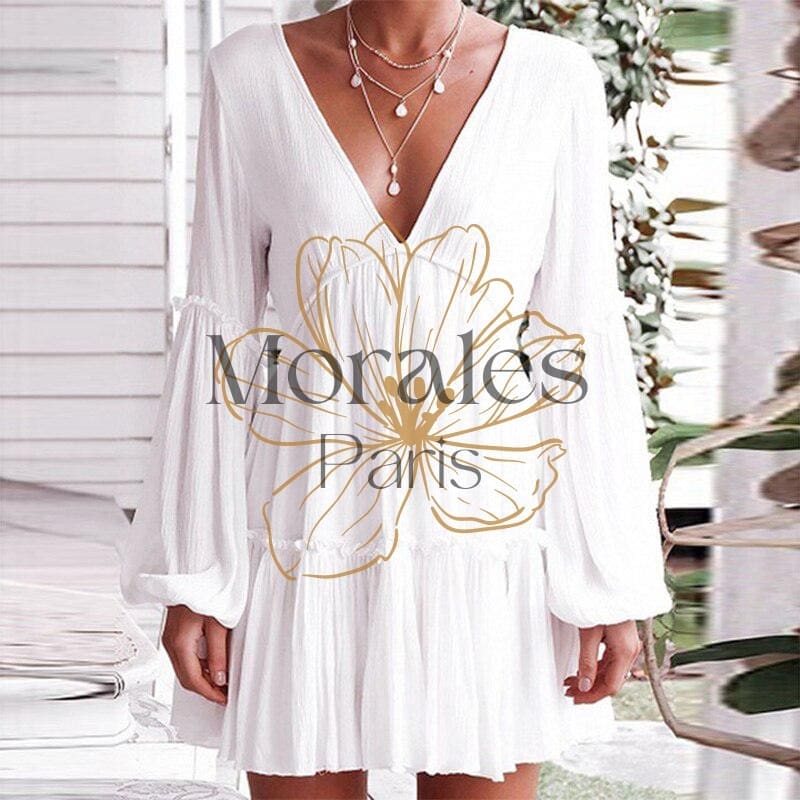 Robe blanche courte décolleté sexy – Image 7