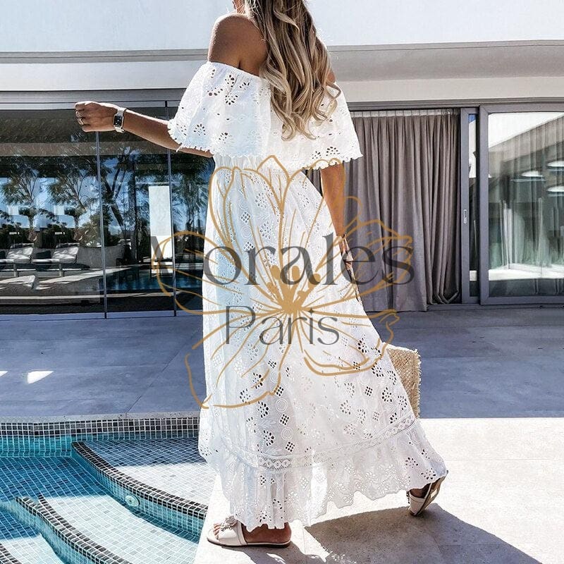 Robe blanche longue bohème sans manches – Image 4