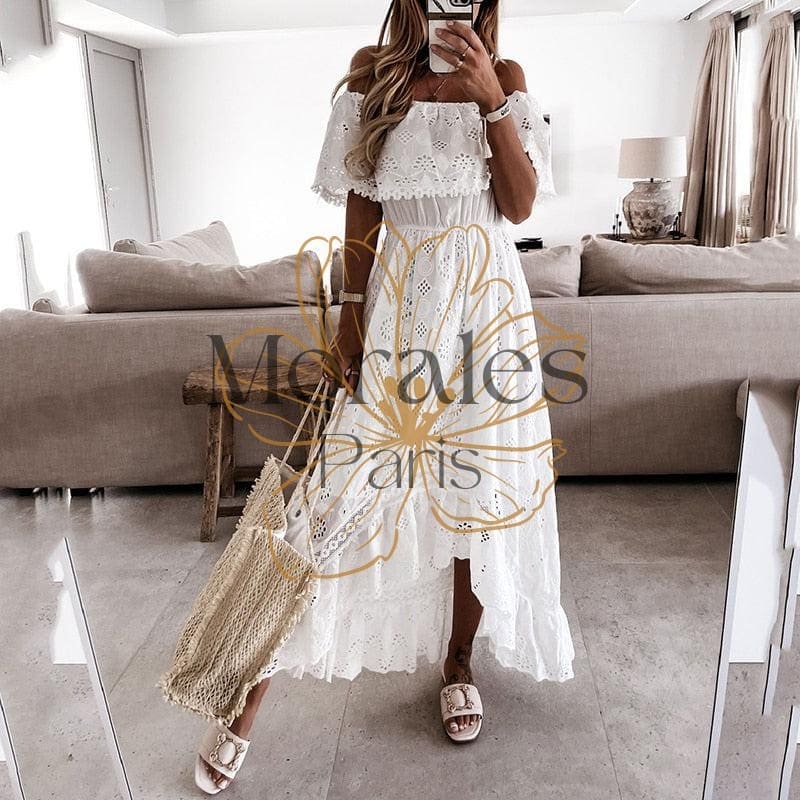 Robe blanche longue bohème sans manches – Image 3