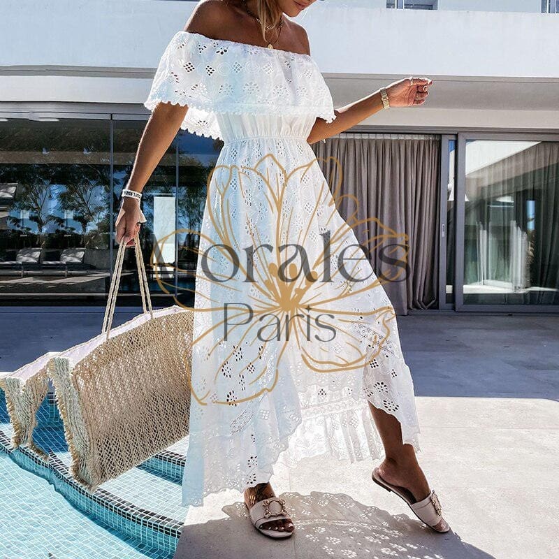 Robe blanche longue bohème sans manches – Image 5