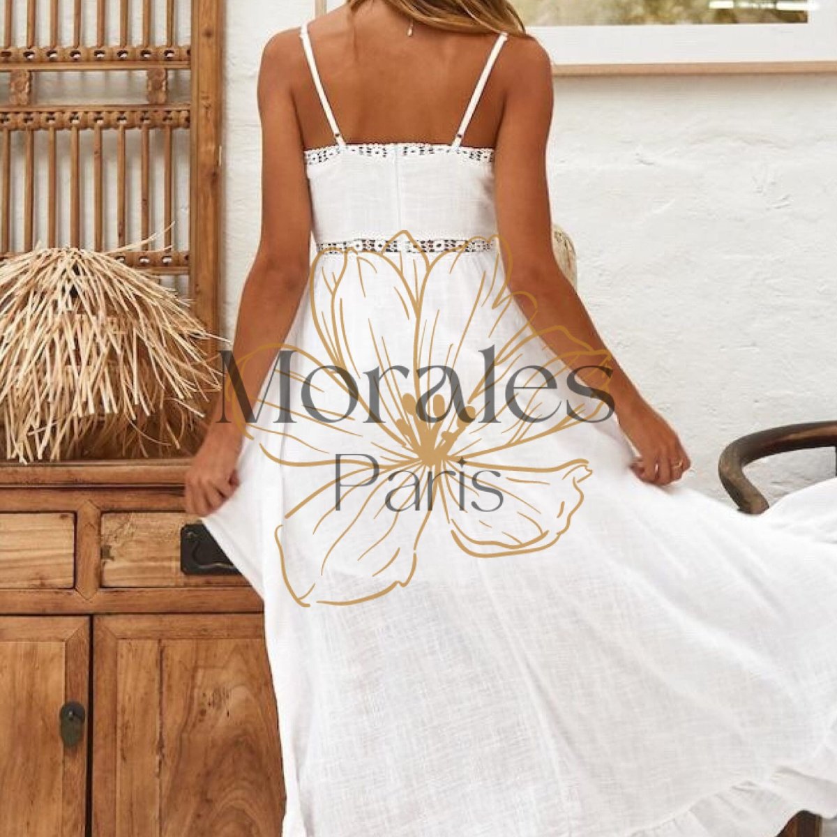 Robe blanche longue bohémienne vintage – Image 5