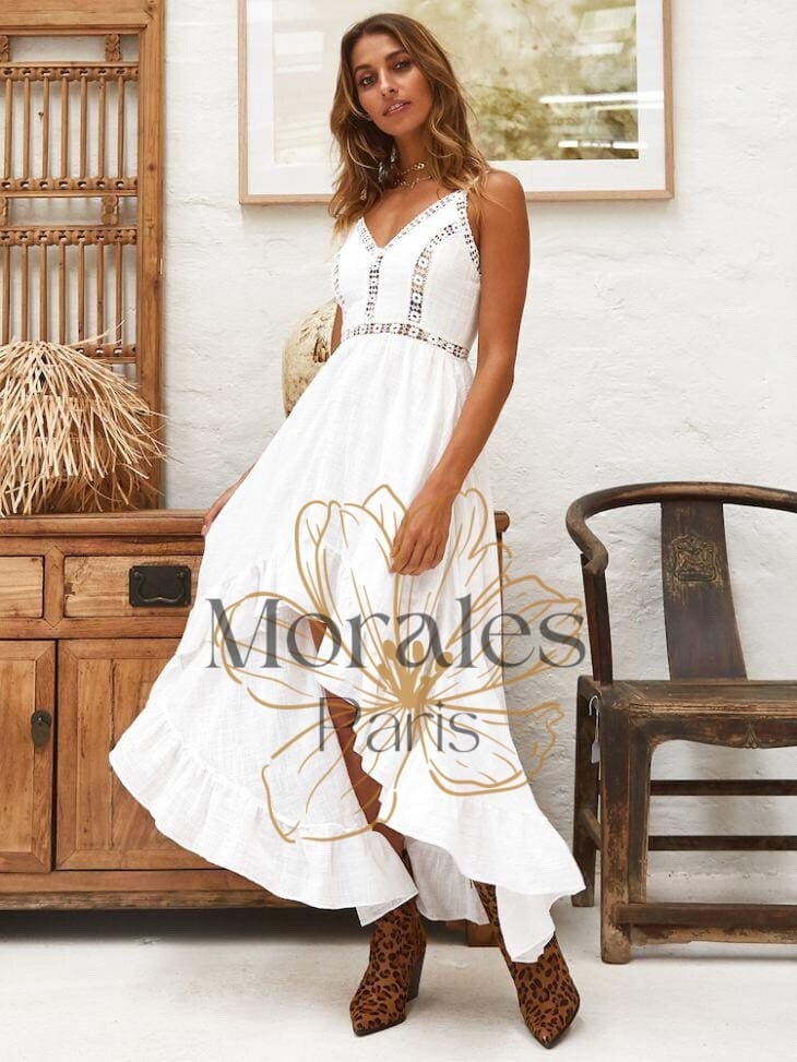 Robe blanche longue bohémienne vintage – Image 8