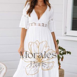 Robe Blanche Bohème Mi Longue – Azélie