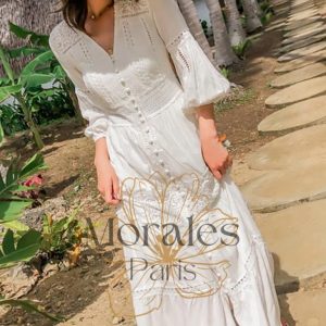 Robe de Mariage Bohème Blanche en Dentelle – Aliénor