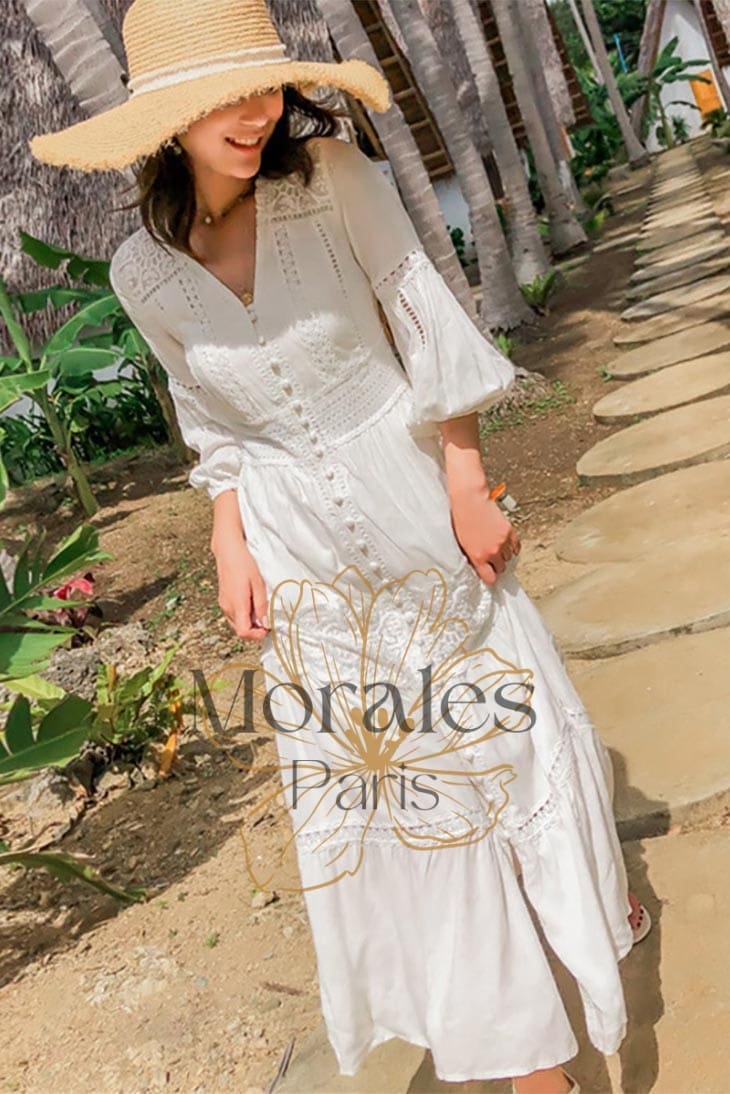 Robe de Mariage Bohème Blanche en Dentelle – Aliénor - Image 3