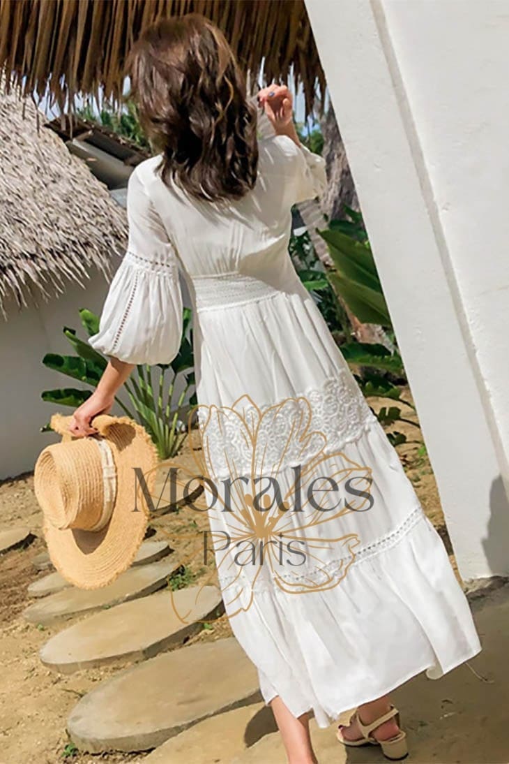 Robe de Mariage Bohème Blanche en Dentelle – Aliénor - Image 4