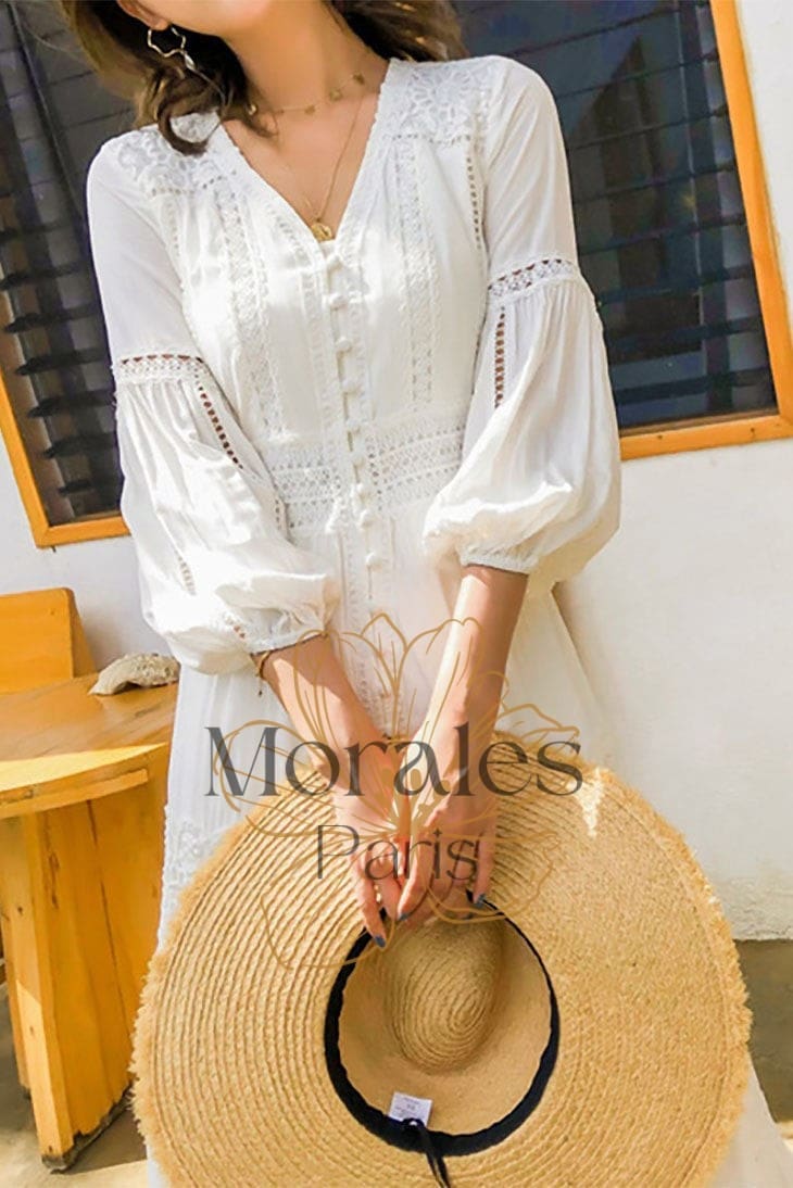 Robe de Mariage Bohème Blanche en Dentelle – Aliénor - Image 5