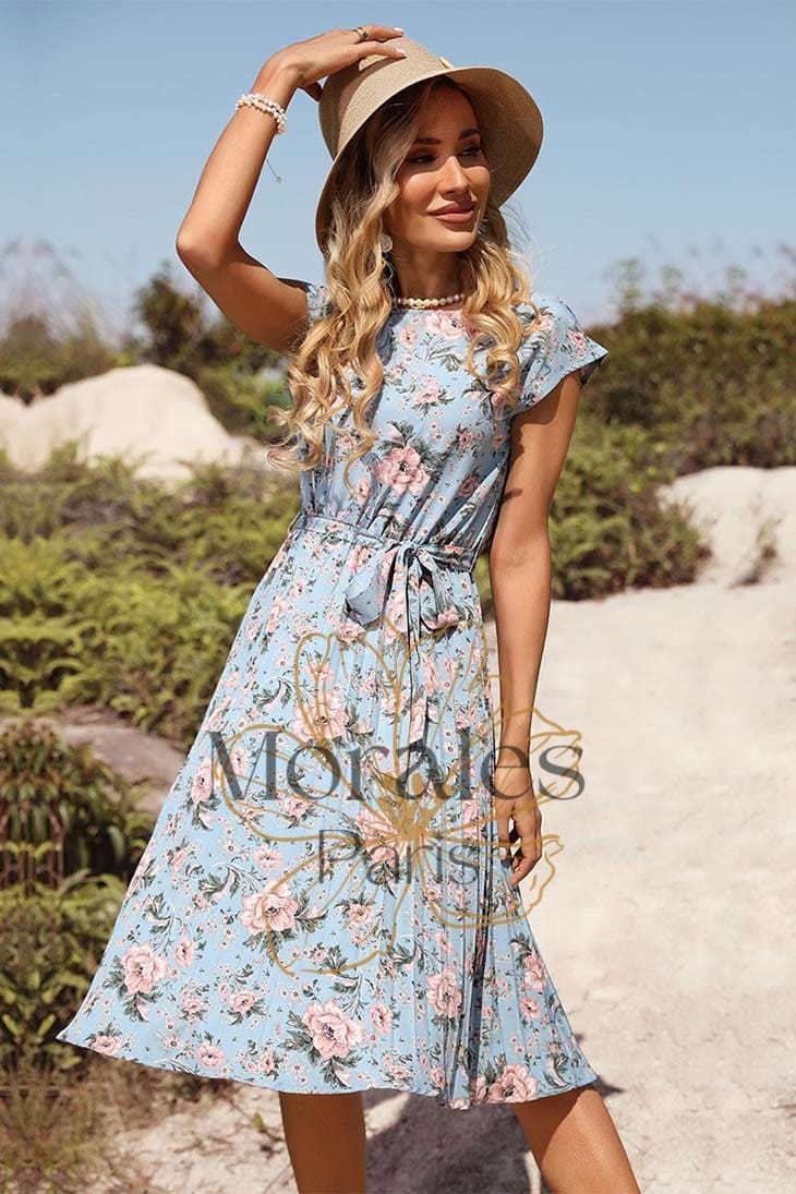 Robe Bohème Turquoise à Ceinture – Annabelle