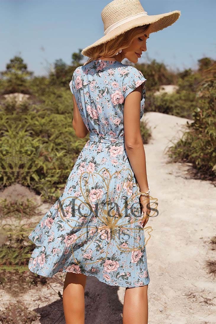 Robe Bohème Turquoise à Ceinture – Annabelle - Image 4