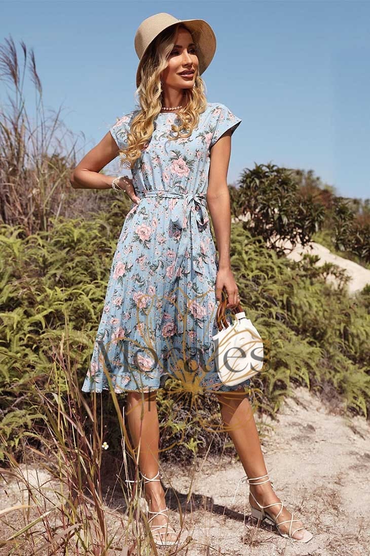 Robe Bohème Turquoise à Ceinture – Annabelle - Image 5