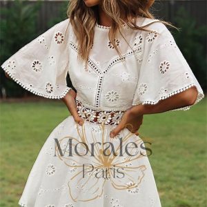 Robe Bohème Blanche à Manches Evasées – Terra