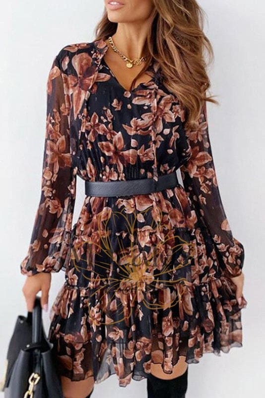 Robe Bohème Bleue à Fleurs Rouges – Agnès – Image 4