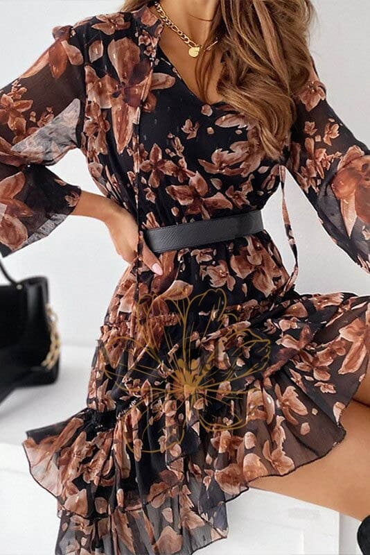 Robe Bohème Bleue à Fleurs Rouges – Agnès