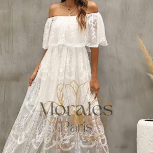 Robe Bohème Blanche à Col Bardot – Solange