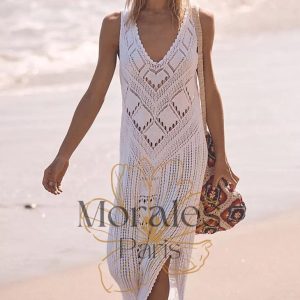 Robe Bohème Blanche Tricotée de Plage – Diane