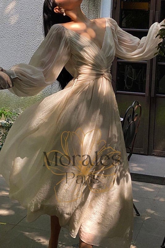Robe Bohème Plissée Beige – Honorine – Image 3