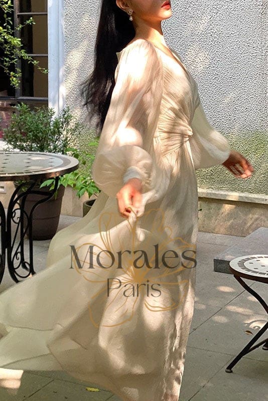 Robe Bohème Plissée Beige – Honorine – Image 4