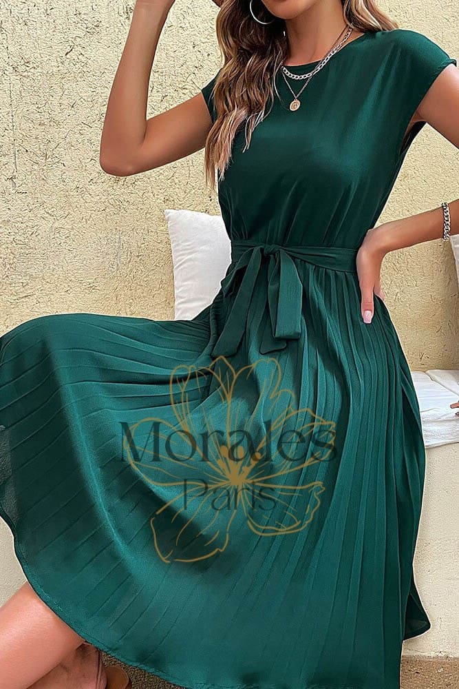 Robe Bohème Plissée Unie – Swann – Image 4