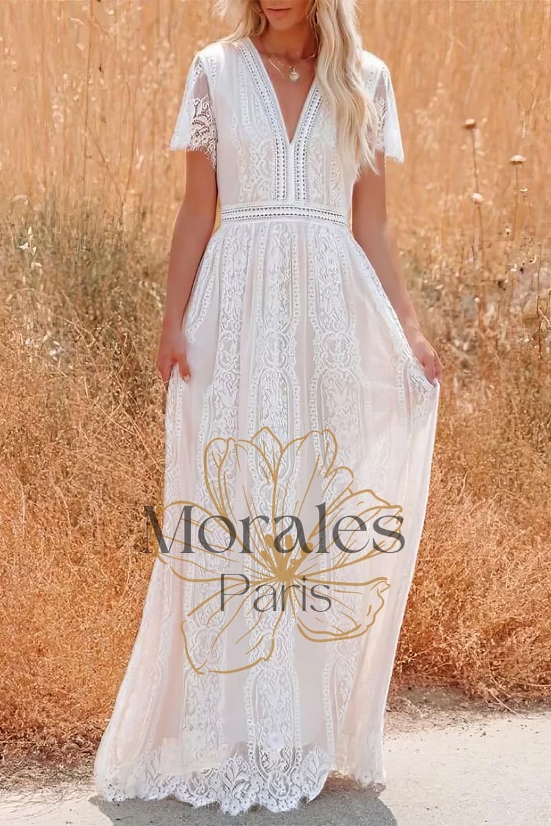 Robe Longue Bohème Blanche en Dentelle – Alba
