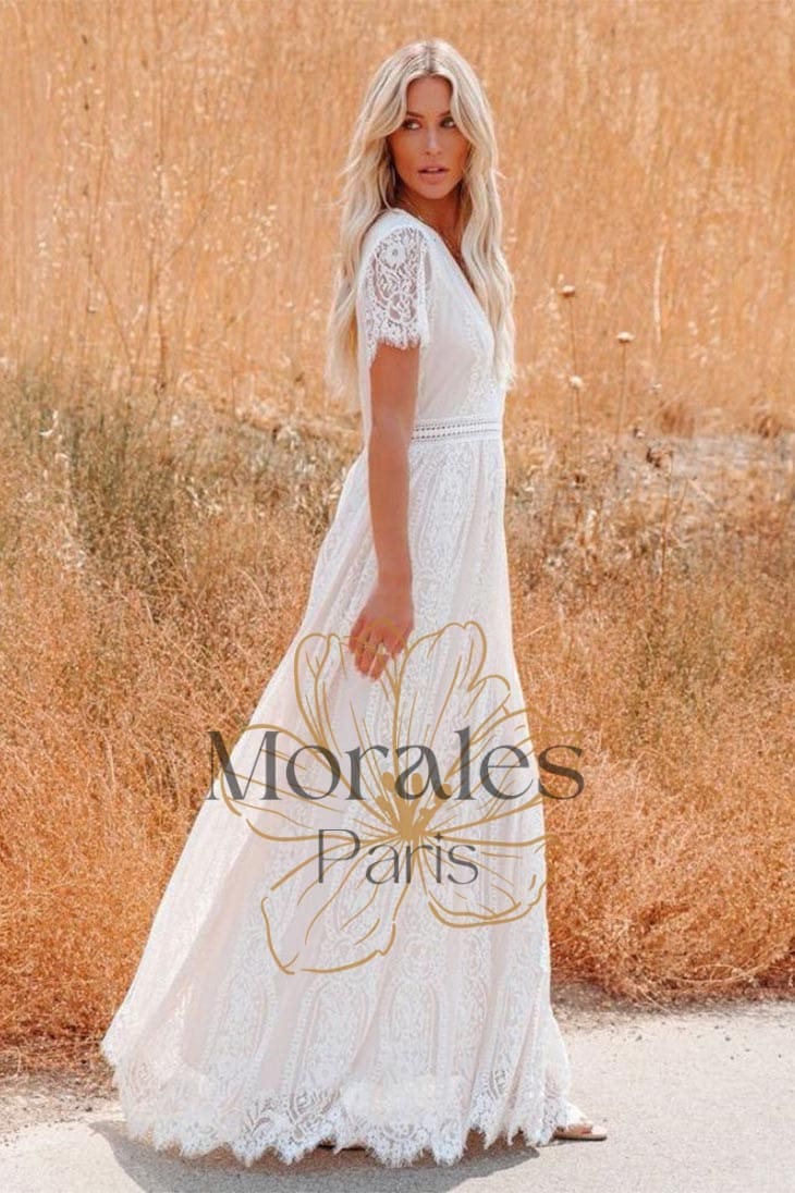 Robe Longue Bohème Blanche en Dentelle – Alba - Image 3