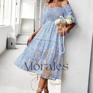 Robe Mi-Longue Bleue Bohème – Cassandre