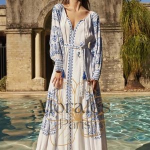 Robe Longue Bohème Bleue et Blanche – Célian