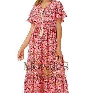 Robe Longue Bohème Chic Rouge – Frankie