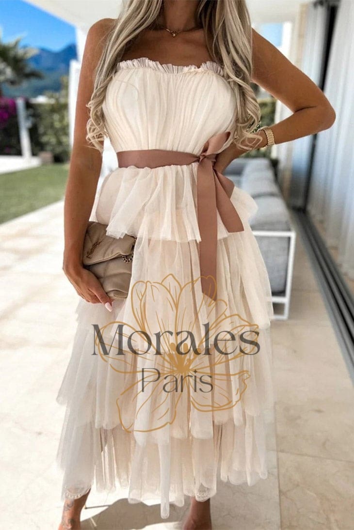 Robe Longue Bohème Ivoire à Volants – Nine