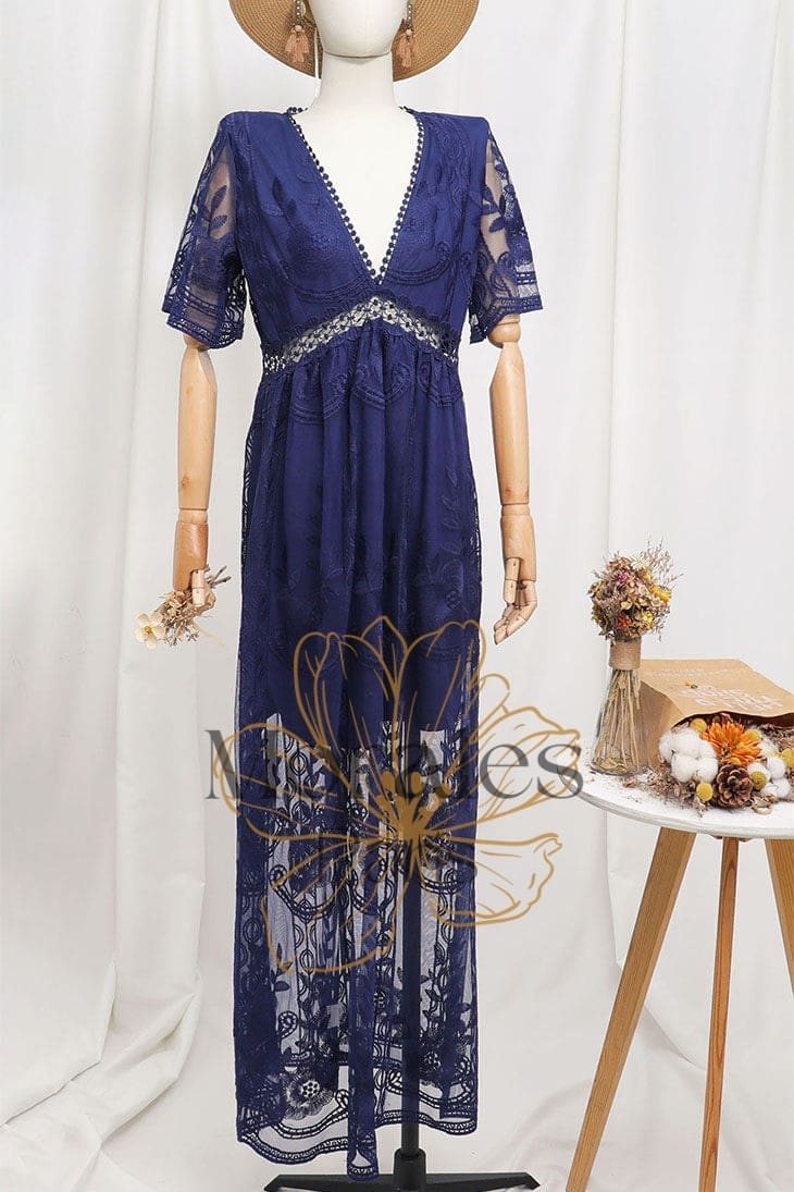 Robe Longue Bohème Noire en Dentelle – Hanaé - Image 9