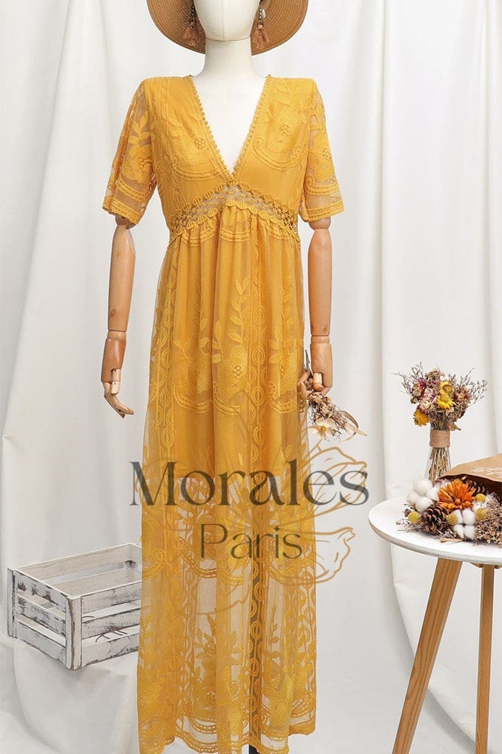 Robe Longue Bohème Noire en Dentelle – Hanaé - Image 5