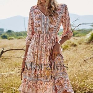 Robe Longue Bohème Vieux Rose – Effie