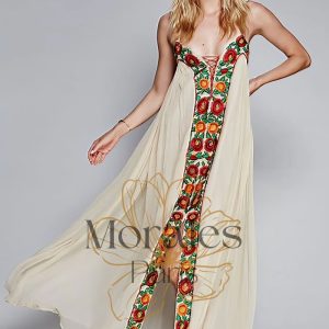 Robe Longue Bohème en Coton – Céleste