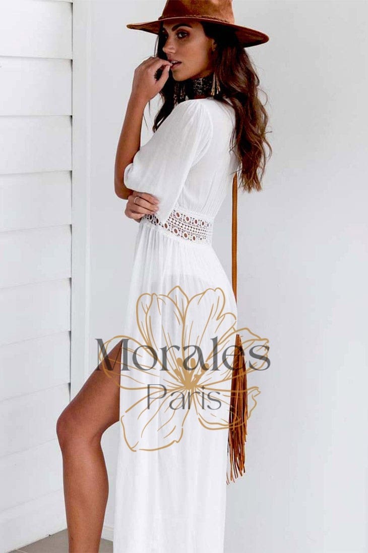 Robe Plage Blanche Bohème – Rosa - Image 2