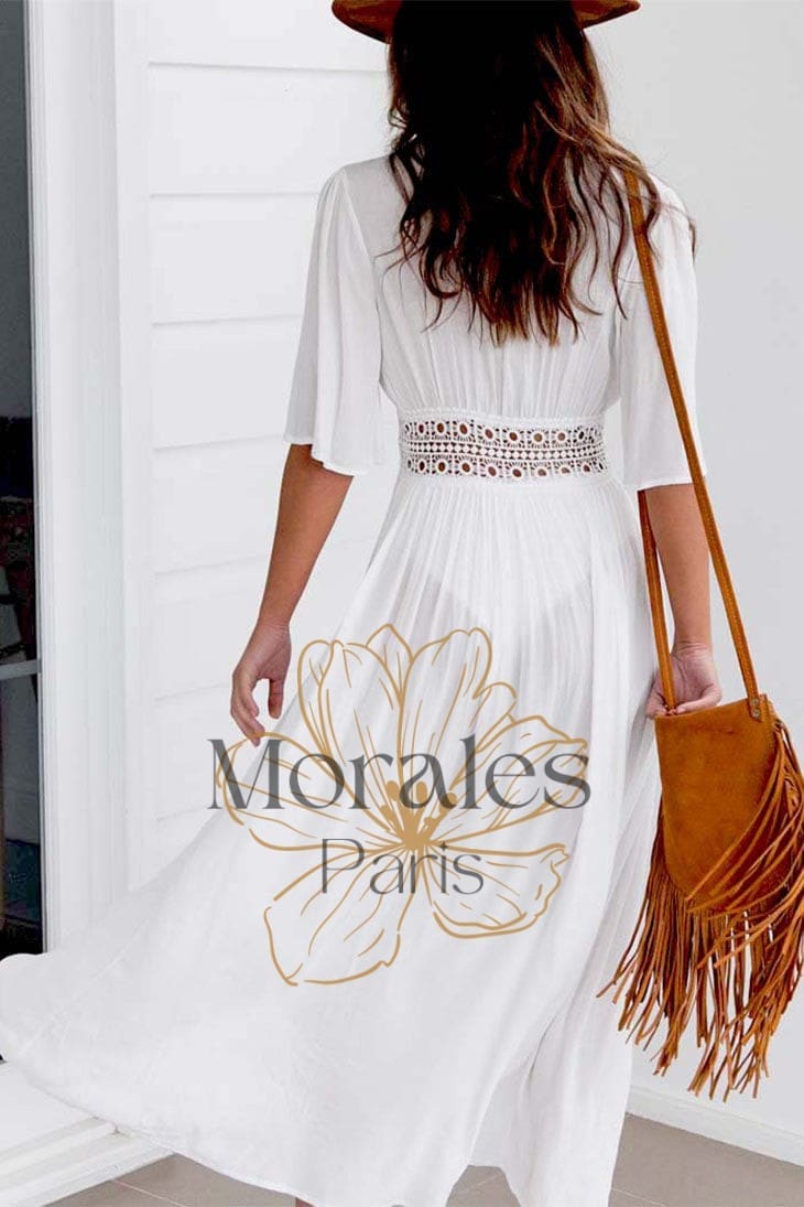 Robe Plage Blanche Bohème – Rosa - Image 5