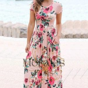 Robe Longue Bohème Rose Poudré
