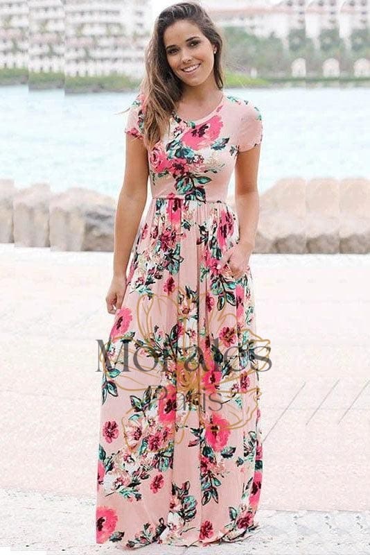 Robe Longue Bohème Rose Poudré – Image 2