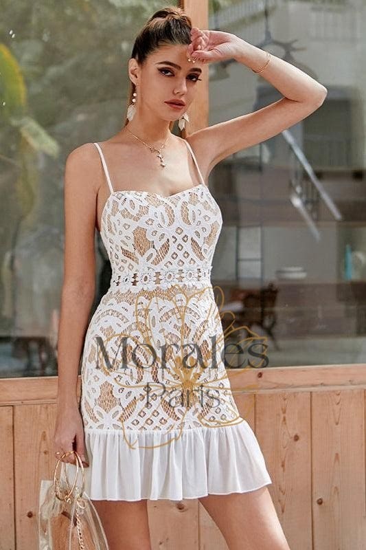 Robe Courte Vintage Blanche En Dentelle – Image 4